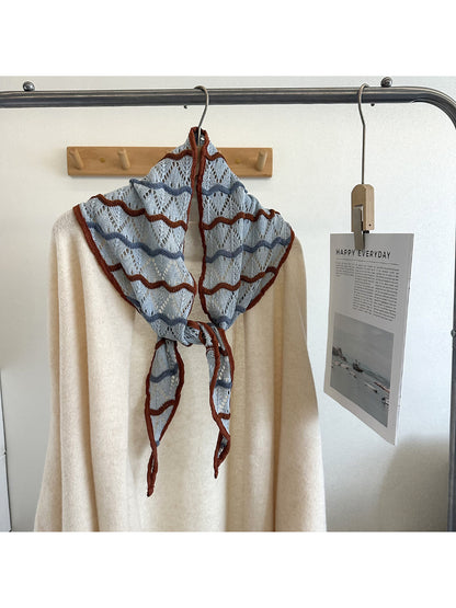 Scarvii - Openwork Stripe Knit Triangle Scarf