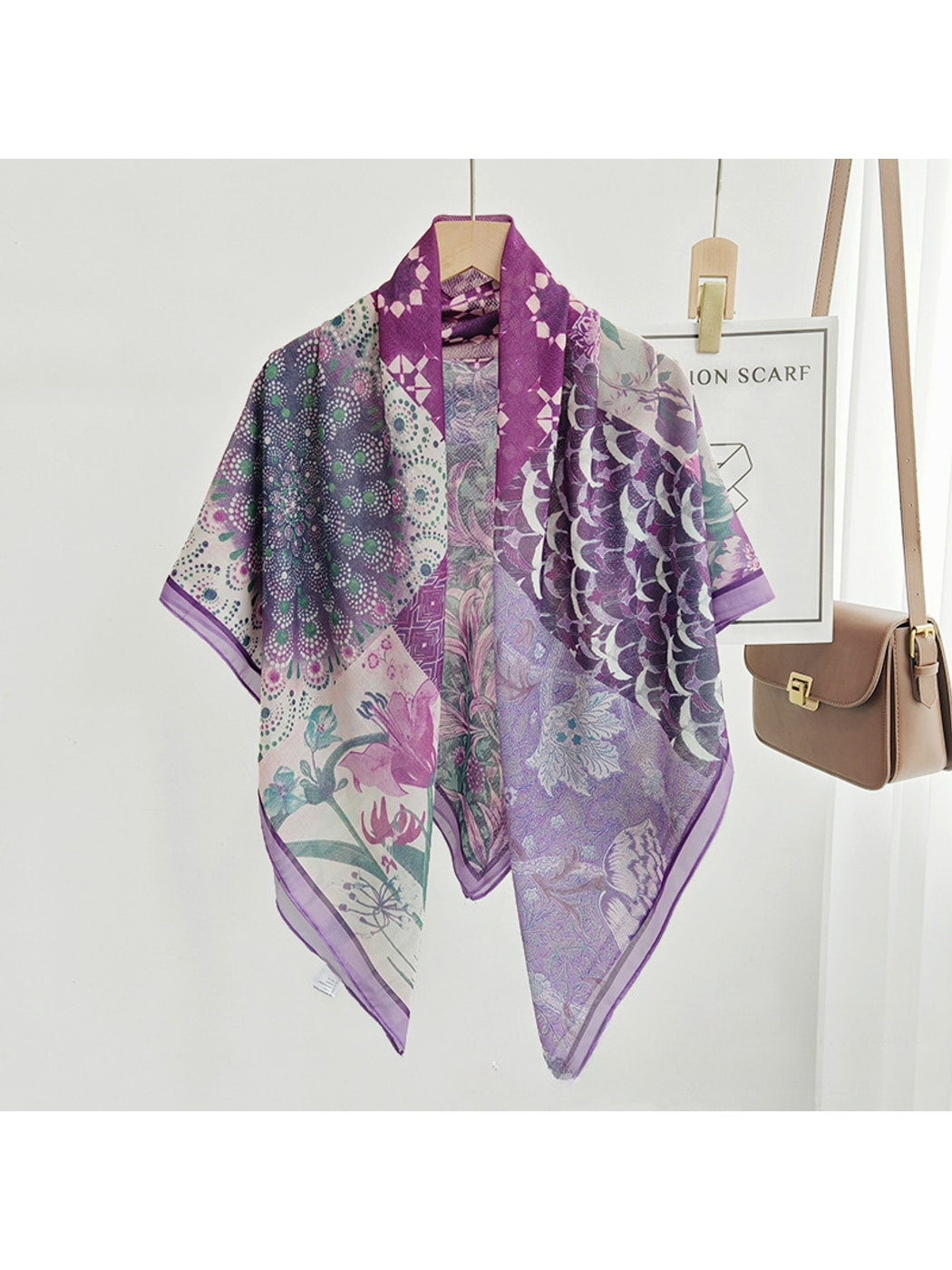 Scarvii - Purple Patchwork Print Square Scarf