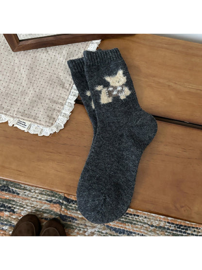 Rufia - Cute Winter Puppy Motif Crew Socks