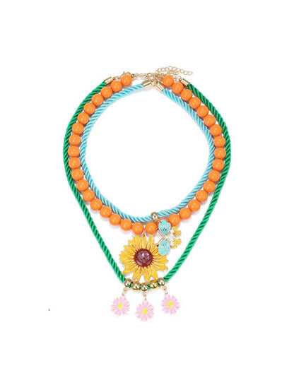 Neckit Sunflower Charm Rope Necklace arranged to show full length and floral charm