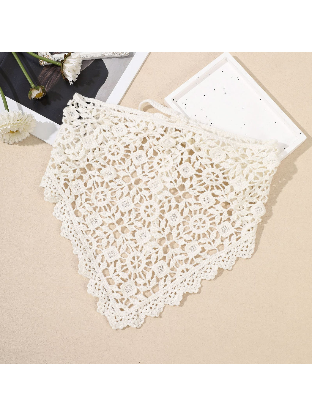 Scarvii Vintage Crochet Lace Triangle Scarf