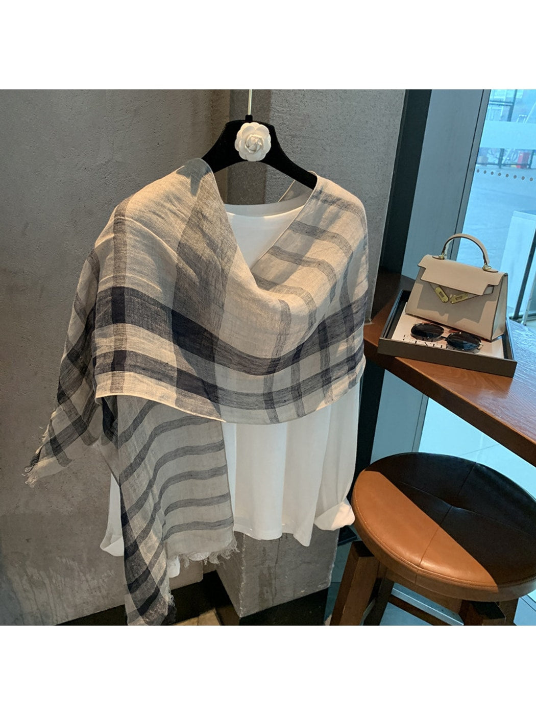 Scarvii - Classic Muted Plaid Print Scarf