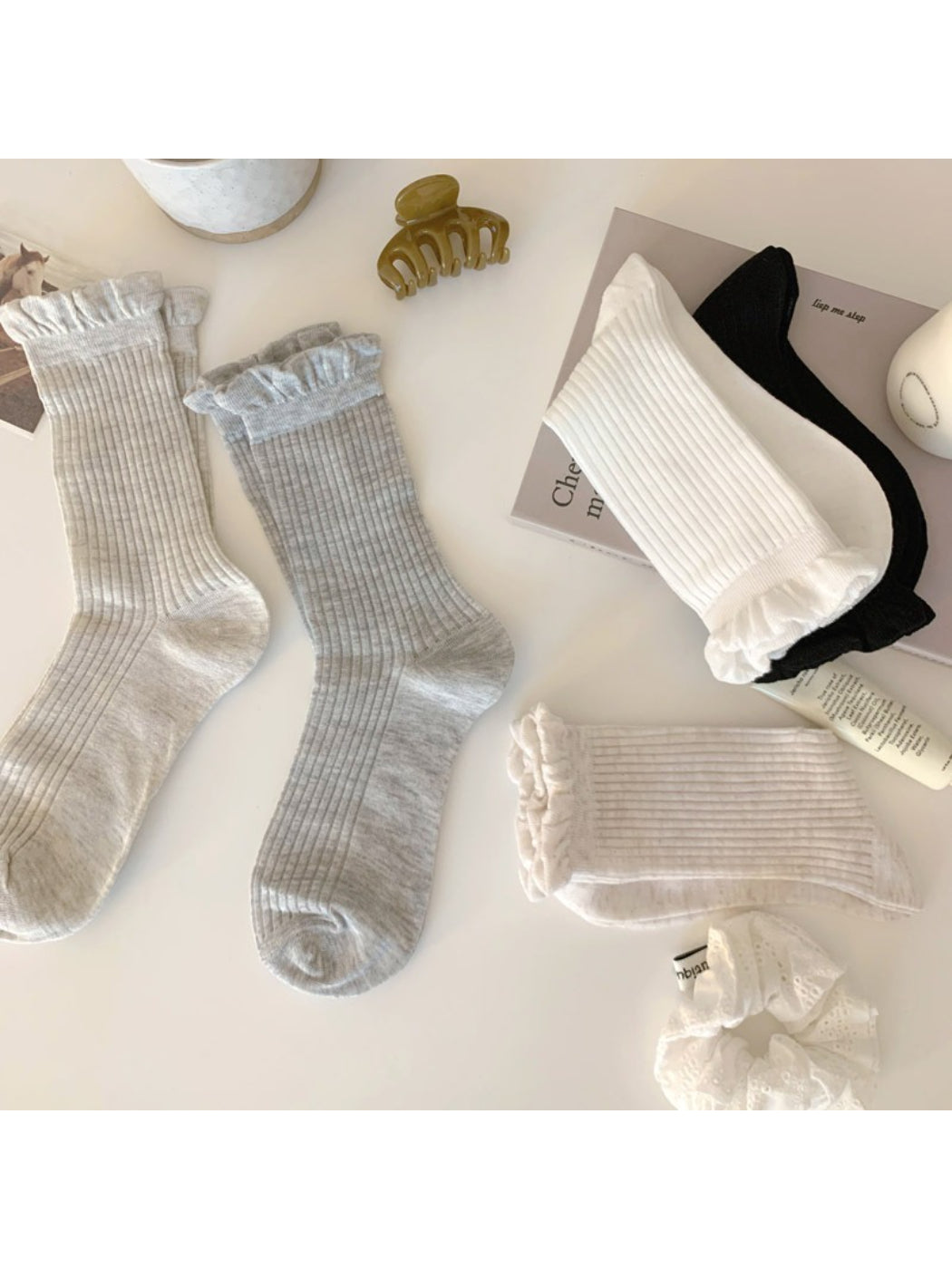 Rufia - Ribbed Ruffle Trim Classic Crew Socks product image 1