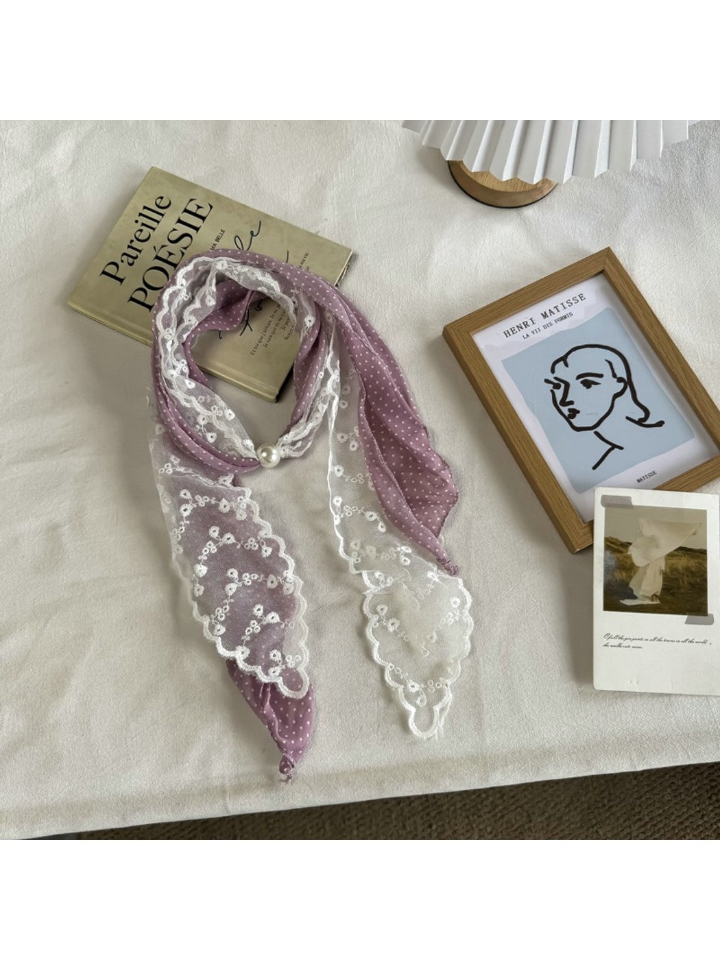 Scarvii - Muted Lace Polka Dots Pattern Scarf