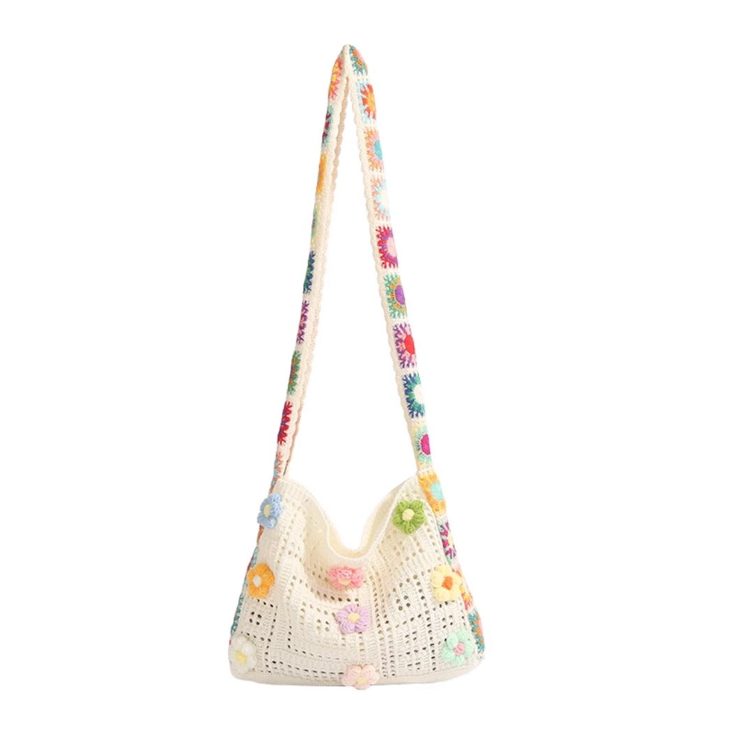 Cosbai - Floral Crochet Shoulder Bag - Summer Chic