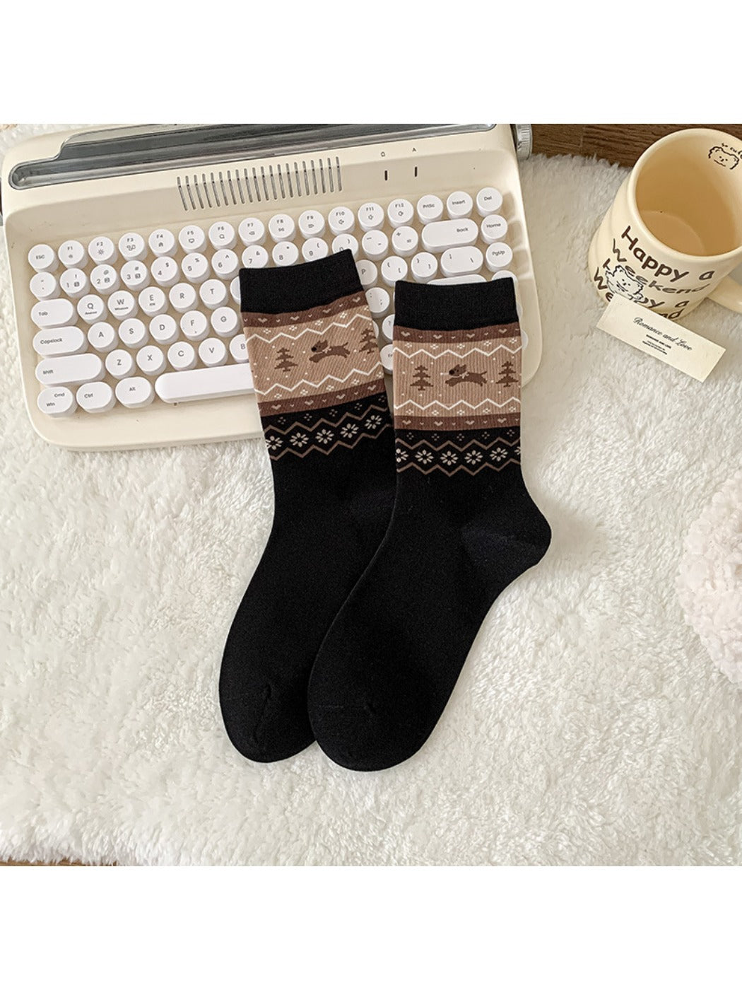Rufia - Puppy Dog Pattern Cute Mid-Calf Socks