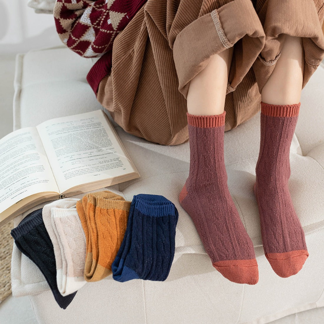 rufia - Thick Cable Knit Mid-Calf Socks for Autumn-Winter