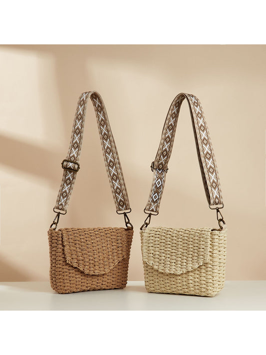 Cosbai - Flap Front Woven Crossbody Bag