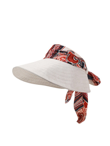 Side view of Haila boho print open top hat showing detailed fabric texture