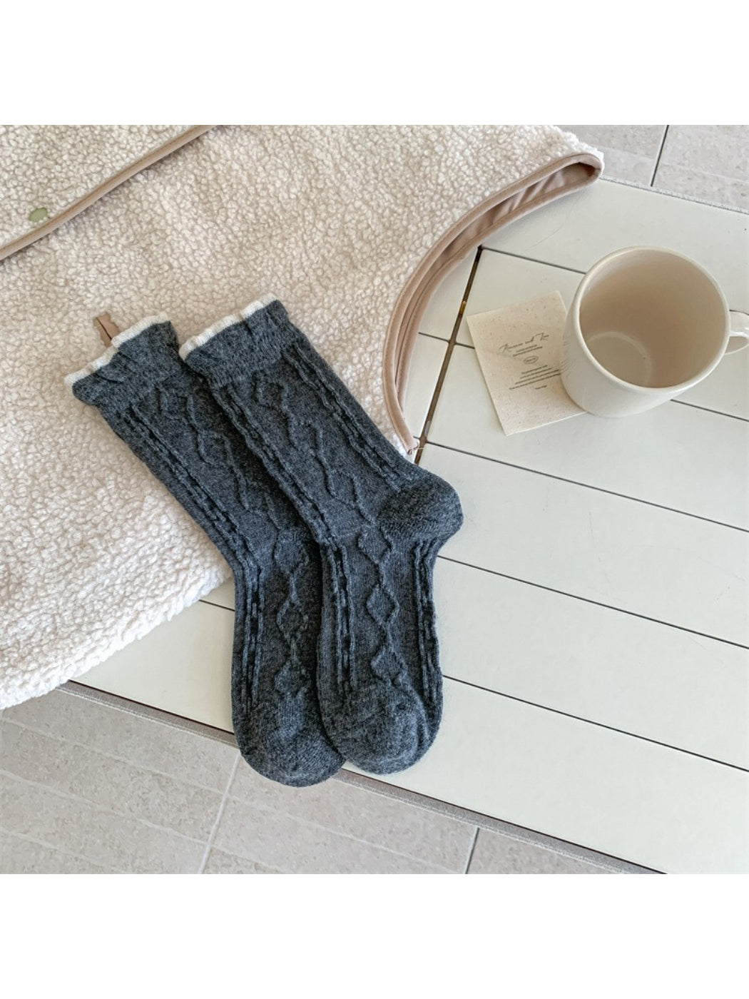 Rufia - Cable Knit Contrast Trim Casual Crew Socks product image 8