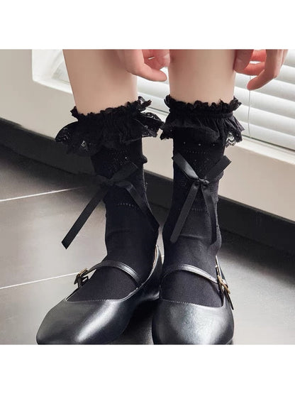 Rufia - Lace Ruffle Bow Detail Women's Crew Socks