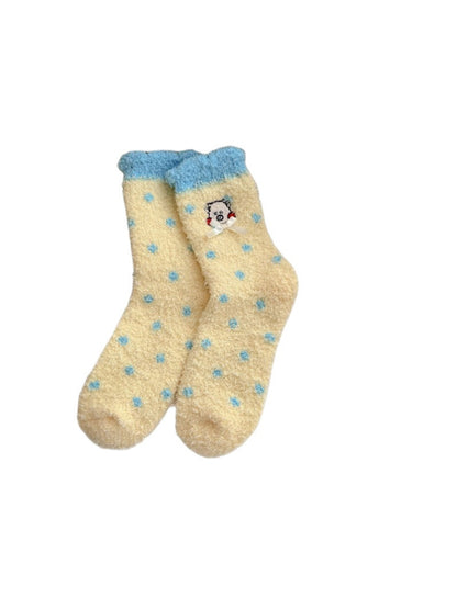 Rufia - Embroidered Cartoon Face & Ribbon Bow Crew Socks