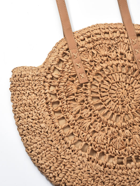 Cosbai - Round Hollow Woven Bag