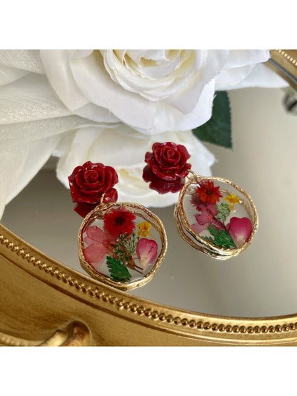 Earwish - Rose Pressed Flower Drop Earrings
