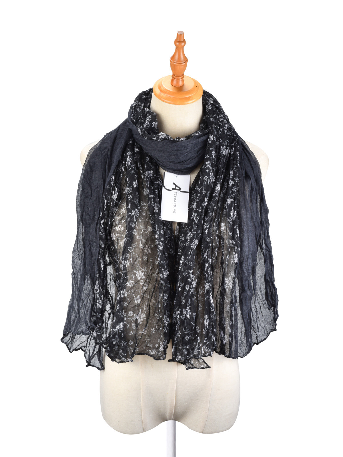 Scarvii - Lightweight Floral Pattern Ruched Scarf