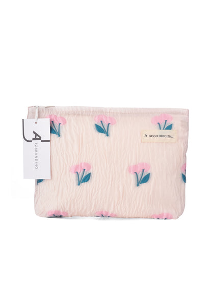 Cosbai – Tulip & Cherry Embossed Canvas Makeup Bag