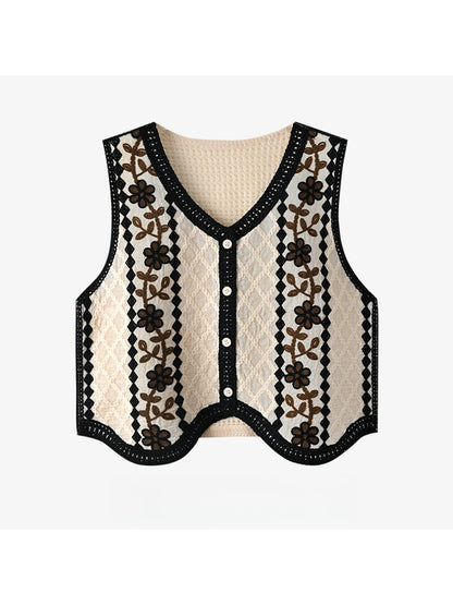 Crosa - Rustic Style V-Neck Button Front Knit Vest