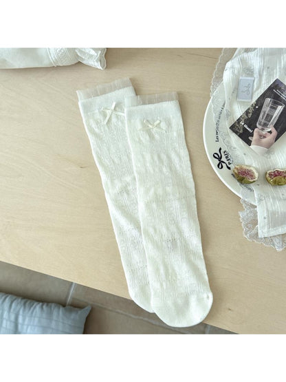 Rufia - Muted Bow Solid Color Crew Socks