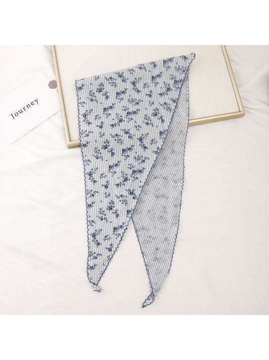 Scarvii - Floral Striped Print Triangle Bandana