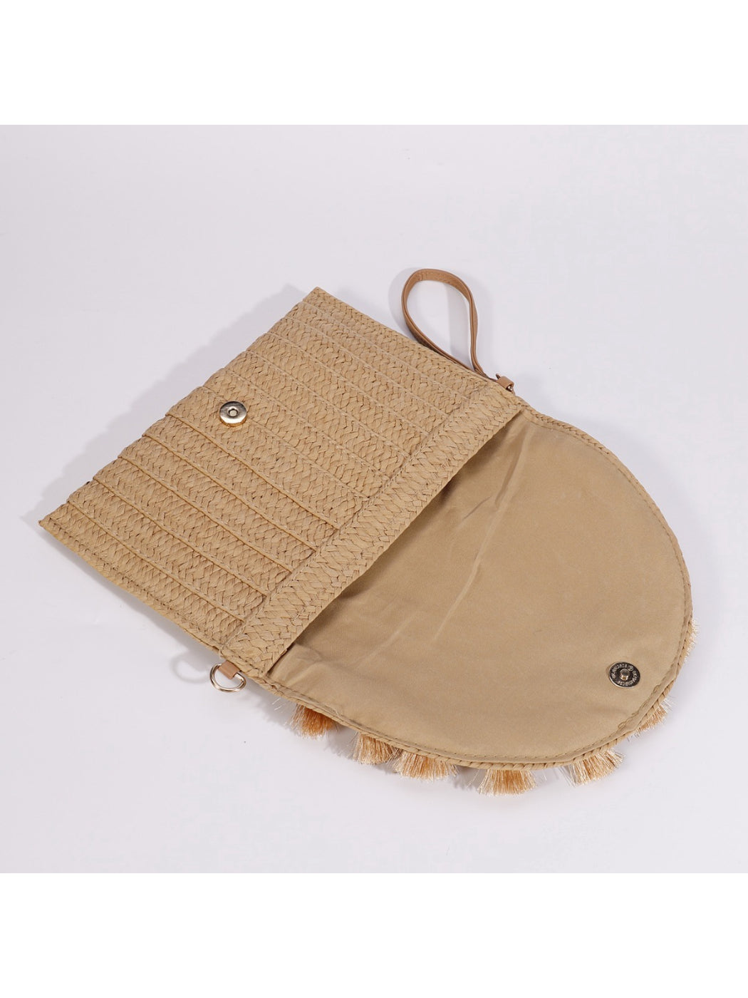 Cosbai clutch bag open to reveal interior lining and pocket