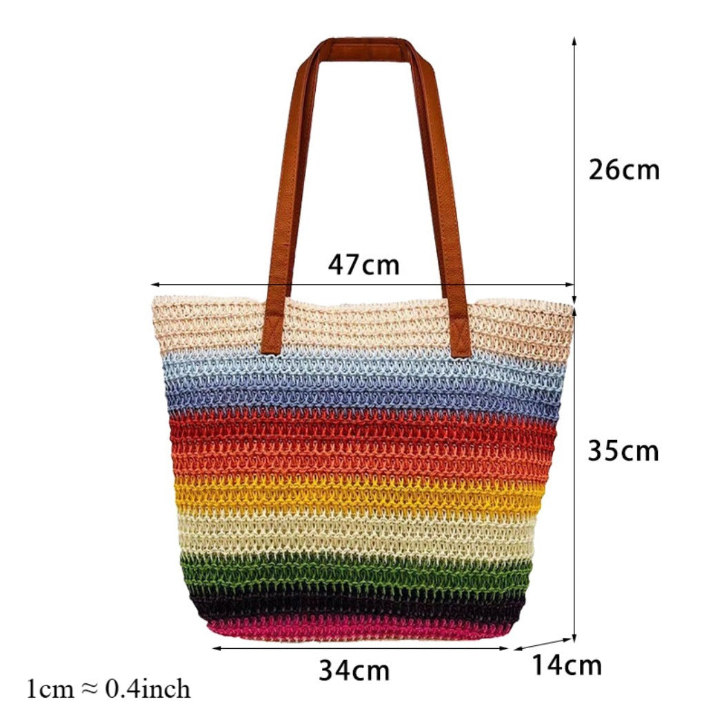 Cosbai - Colorblock Striped Crochet Tote Bag - Large & Classic