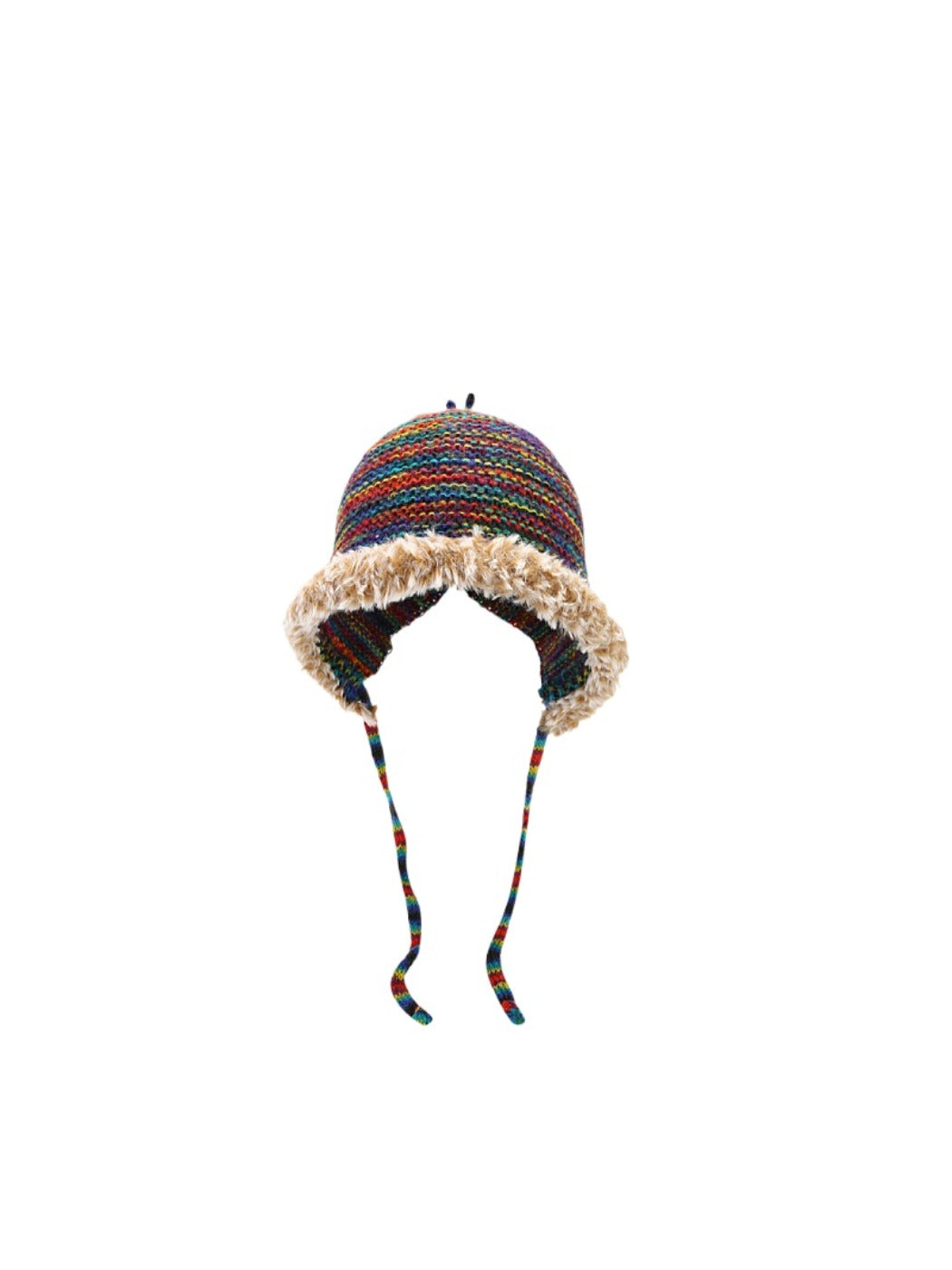 Haila – Colorful Striped Knitted Beanie with Pom & Earflap