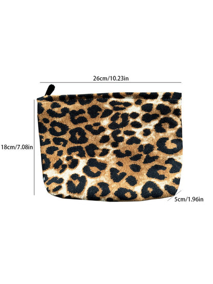 Cosbai leopard print pouch placed on wooden surface partially open