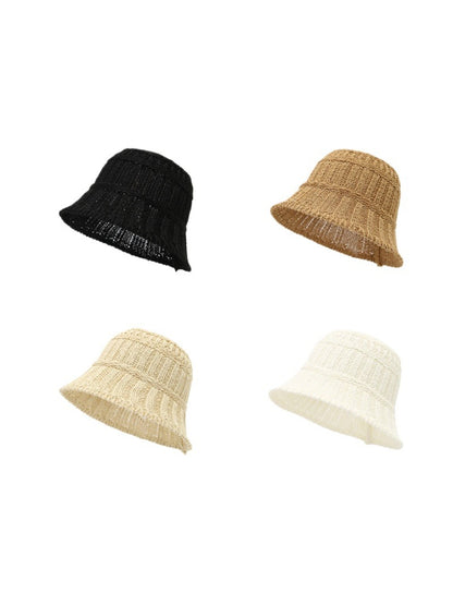 Haila textured stripe knit bucket hat in neutral tones displayed on white background