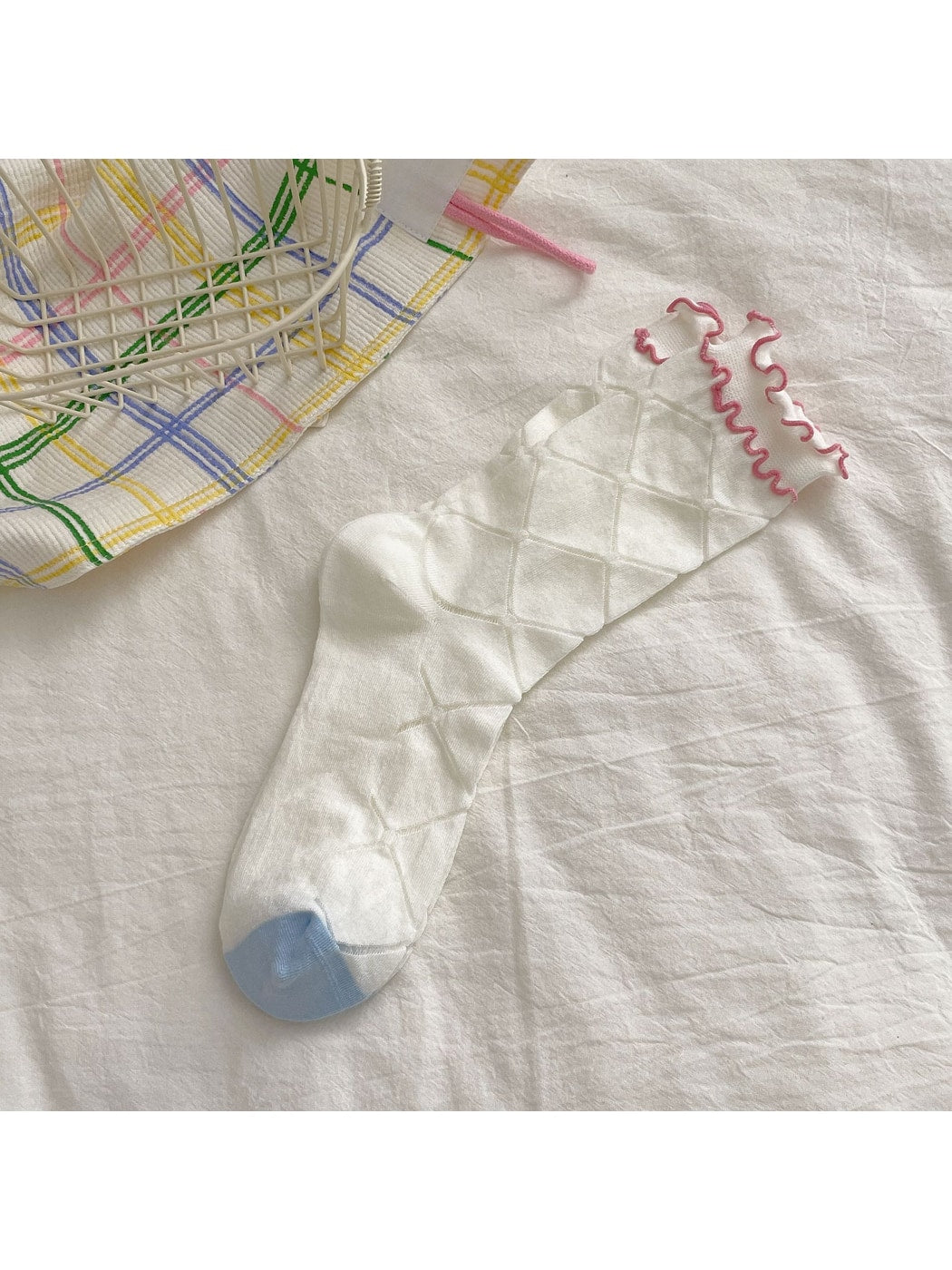 Rufia - Candy Colorblock Ruffle Trim Crew Socks