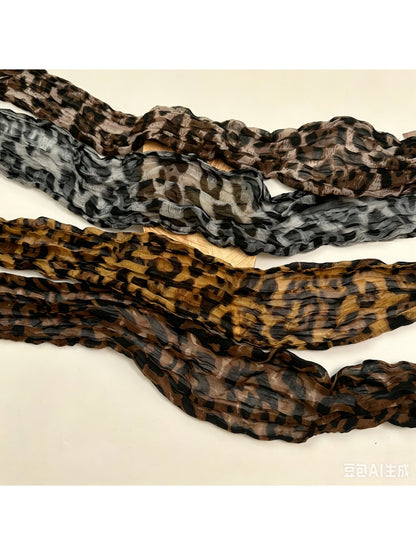 Scarvii - Vintage Leopard Print Pleated Fashion Scarf