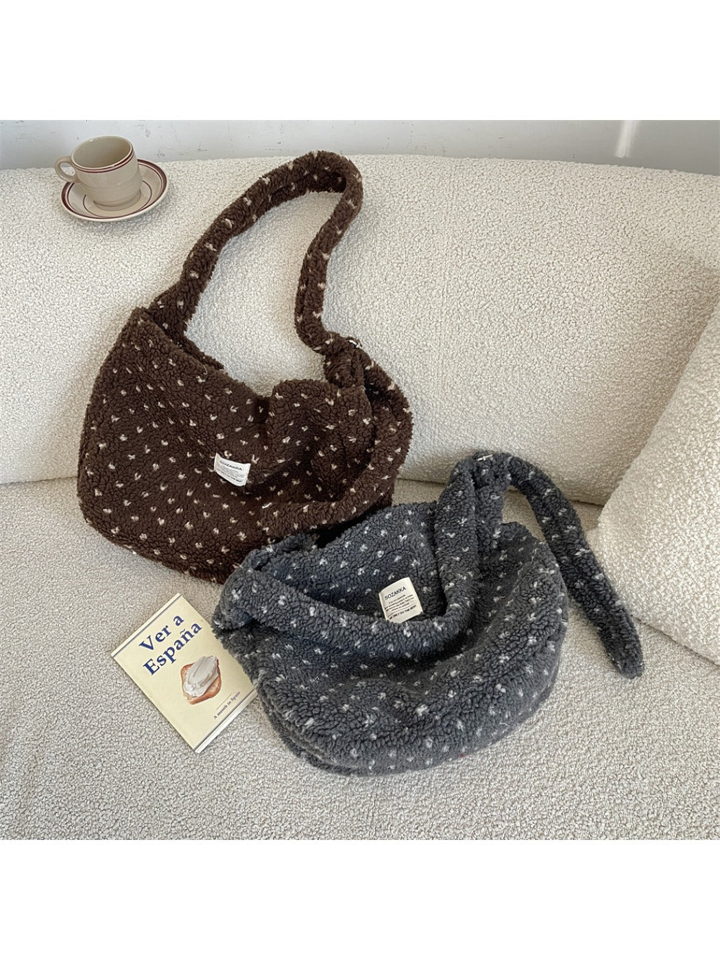 Cosbai – Plush Heart Printed Crossbody Shoulder Bag
