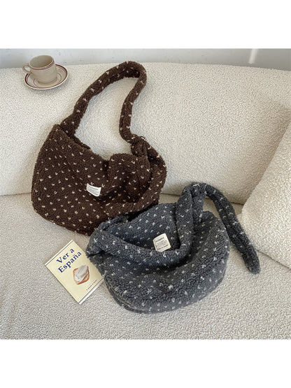 Cosbai – Plush Heart Printed Crossbody Shoulder Bag