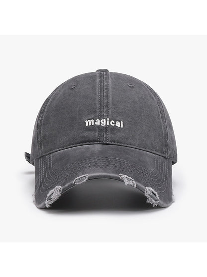 Haila - Embroidered Distressed Curved Brim Baseball Cap