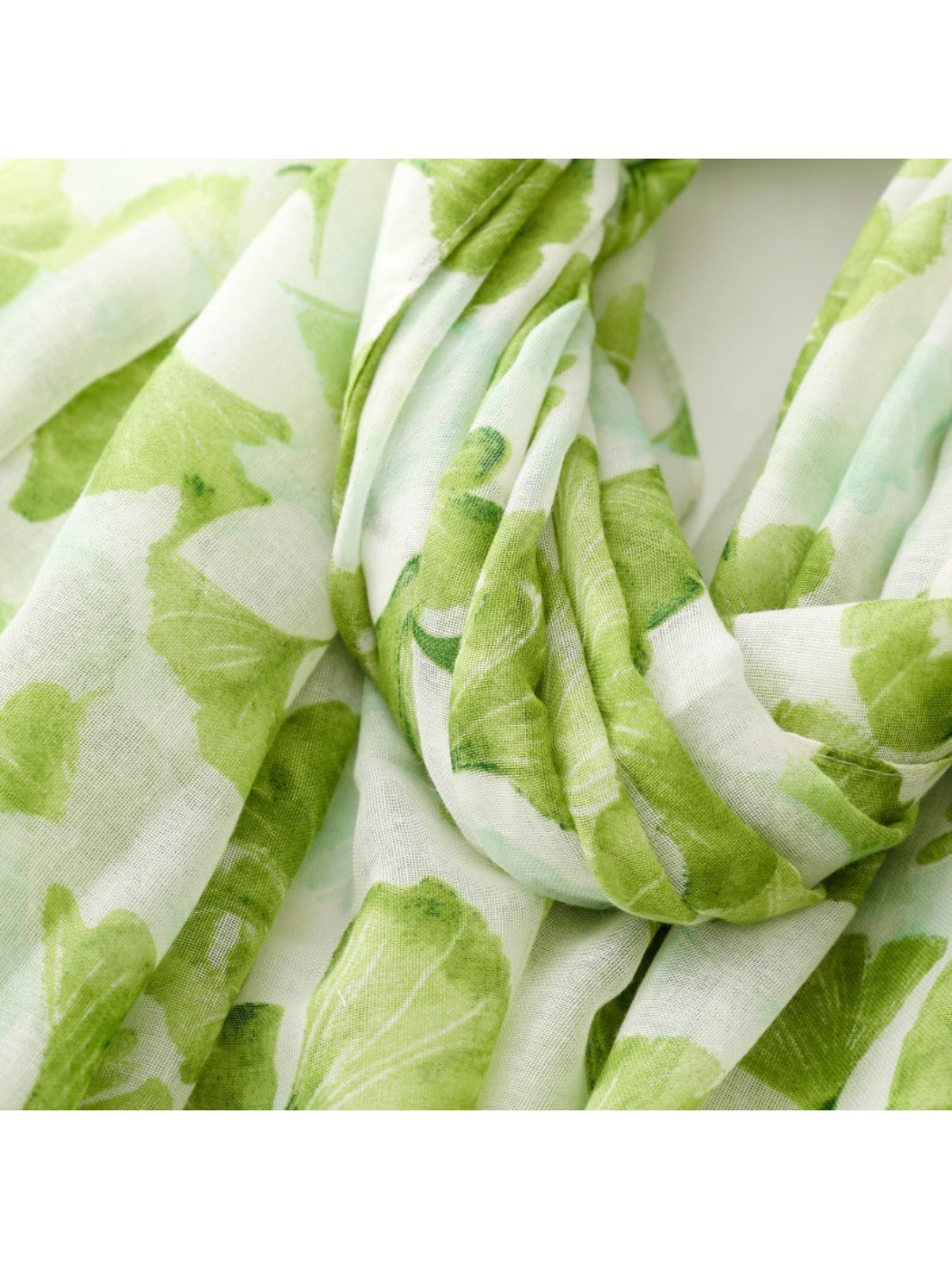 Scarvii - Bohemian Green Travel Scarf with Ginkgo Leaf
