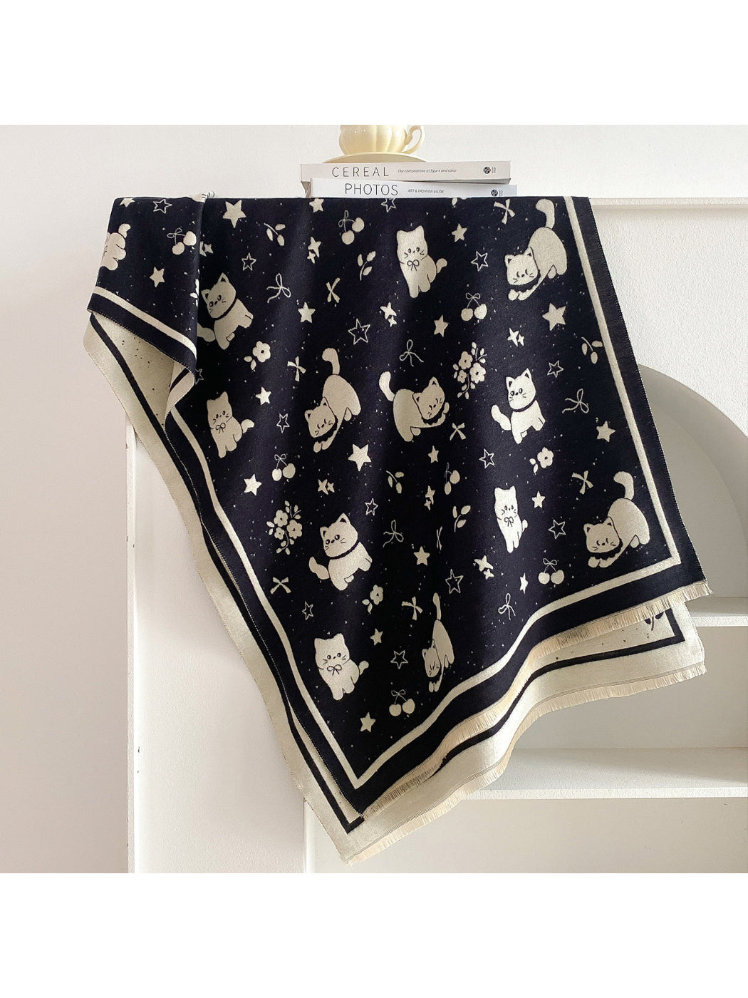 Scarvii - Cat, Star & Cherry Print Scarf
