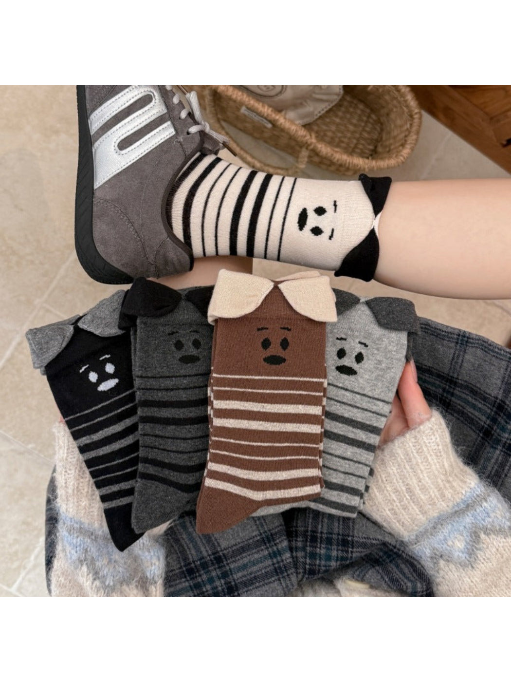 Rufia Sad Face Striped Socks with Ruffles