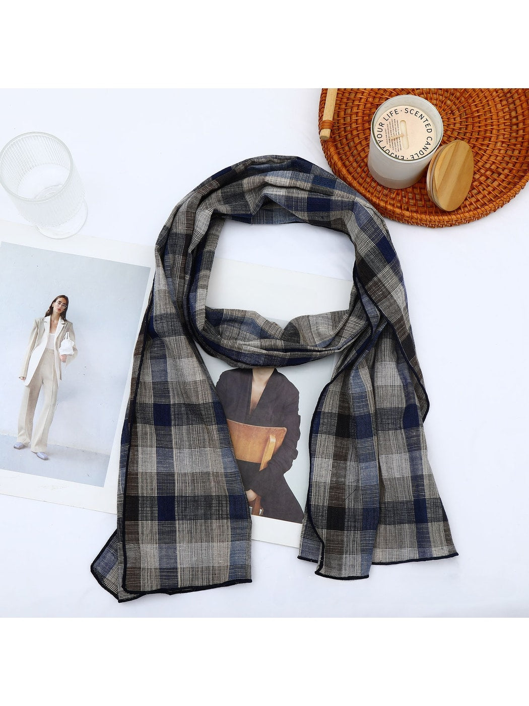 Scarvii - Retro Plaid Geometric Long Rectangle Scarf