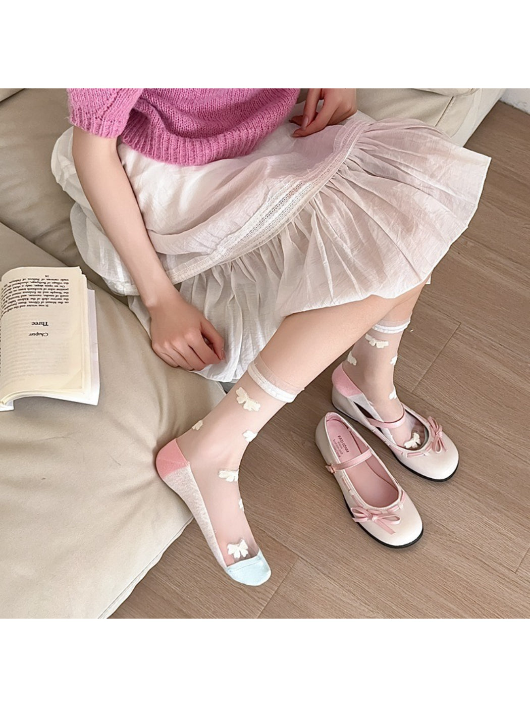 Rufia - Teddy Patchwork Sheer Crew Socks product image 3