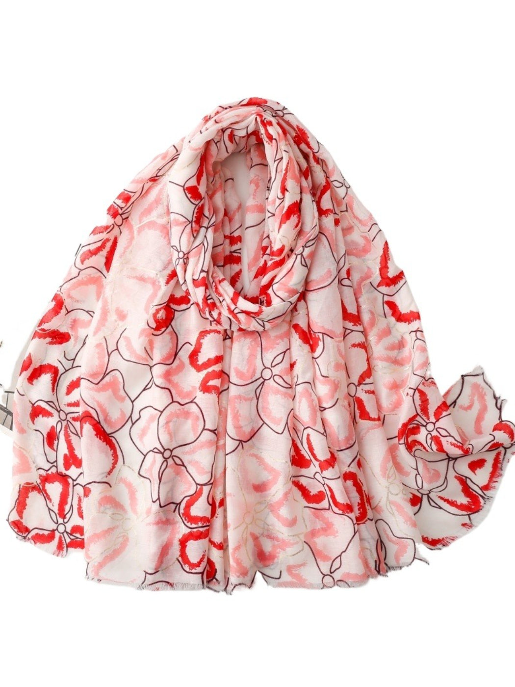 Pink Petal Statement Scarf folded showing floral pattern and soft fabric texture
