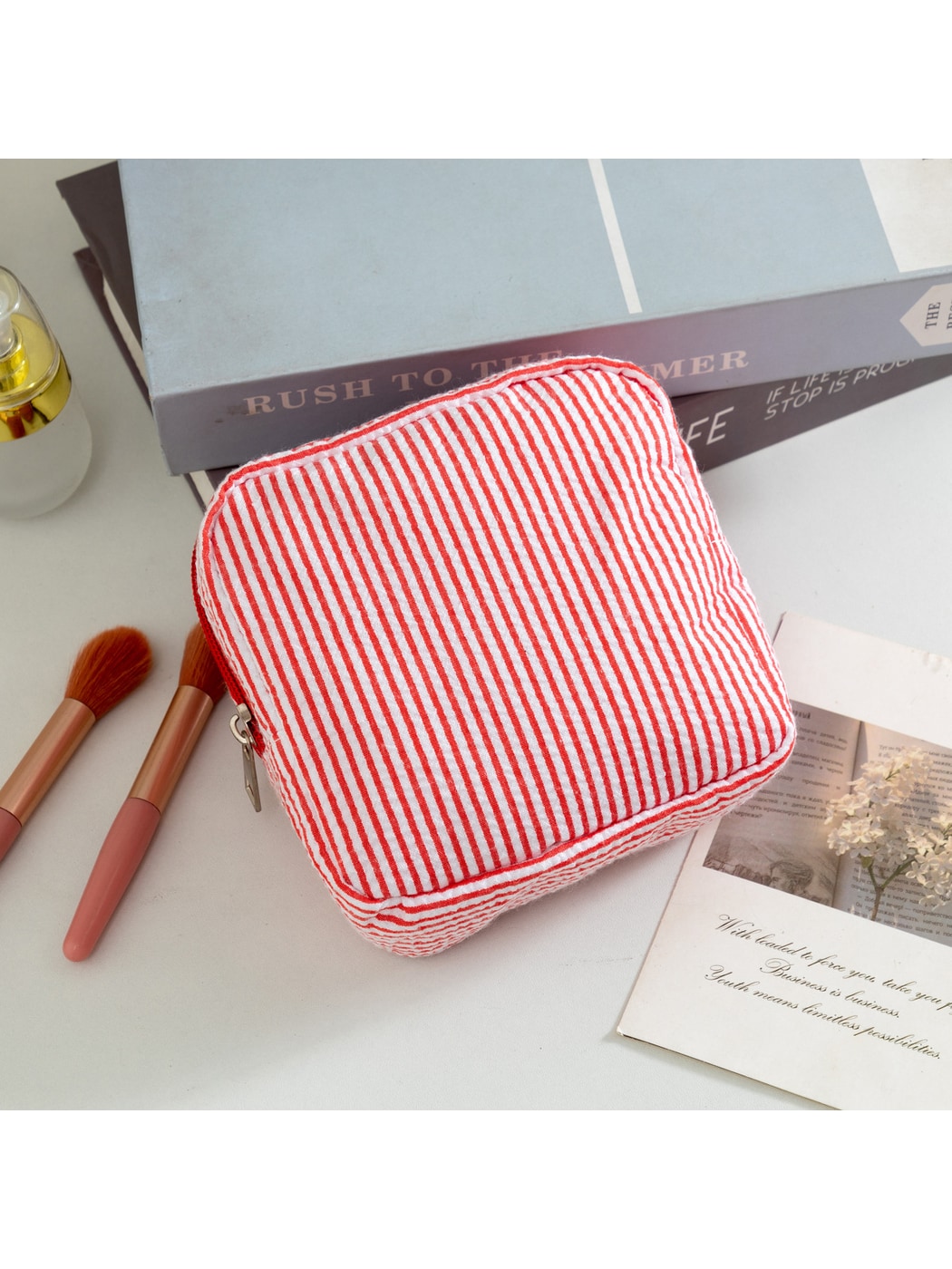 Cosbai - Pinstripes Zipper Cosmetic Organizer Bag