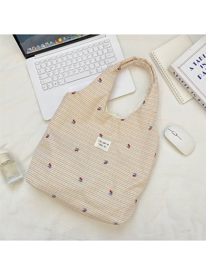 Top view of Cosbai Soft Check Everyday Shoulder Tote Bag showing overall shape
