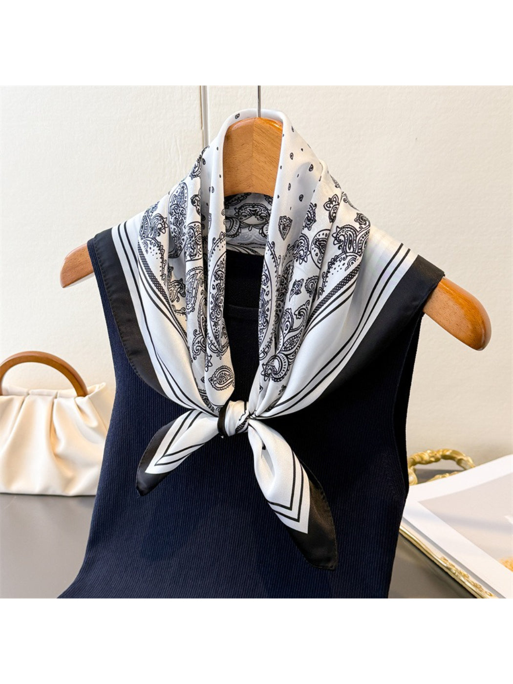 Scarvii Black Ivory Paisley Square Scarf