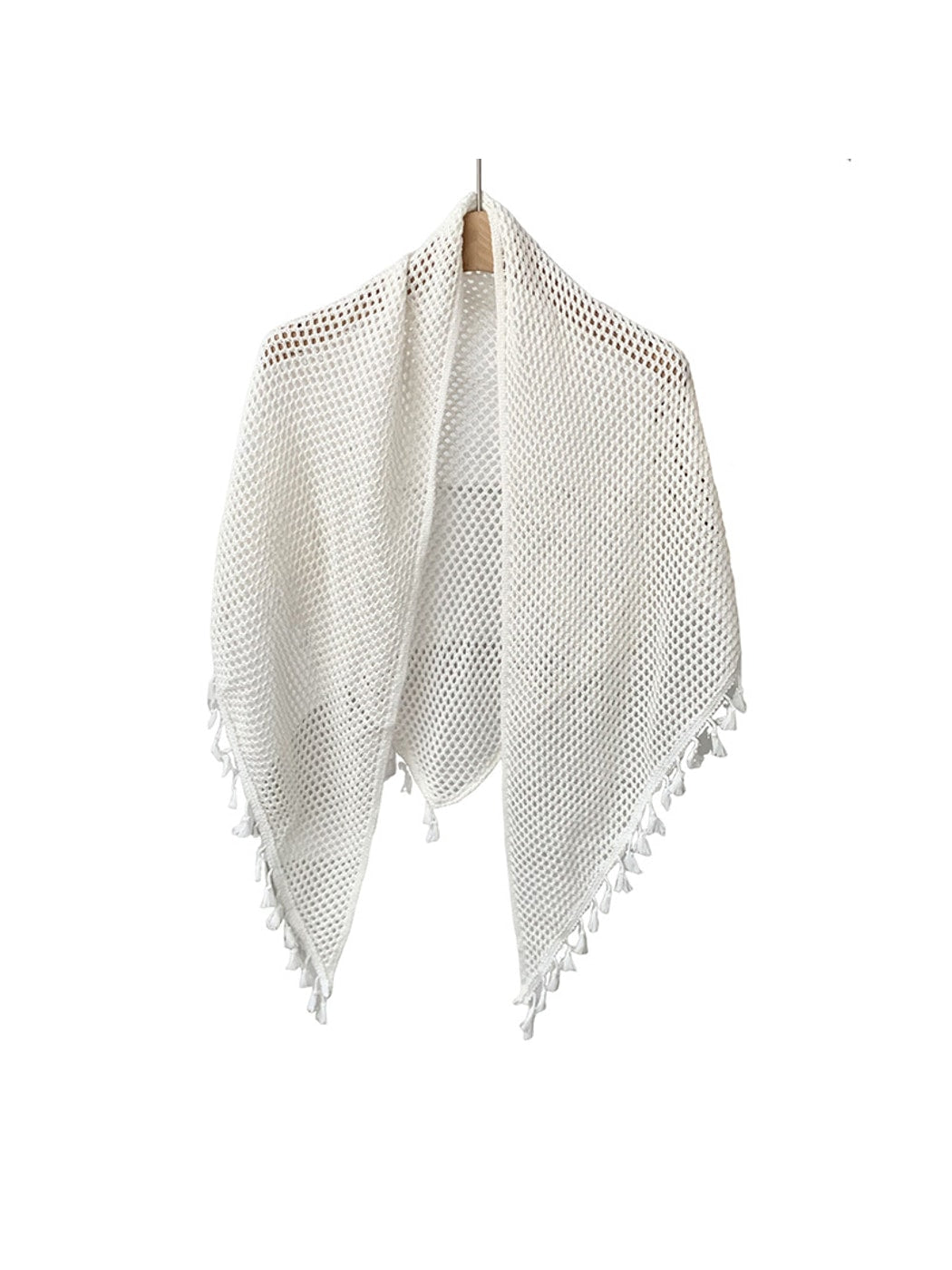 Scarvii - Openwork Tassel Trim Layering Wrap Scarf