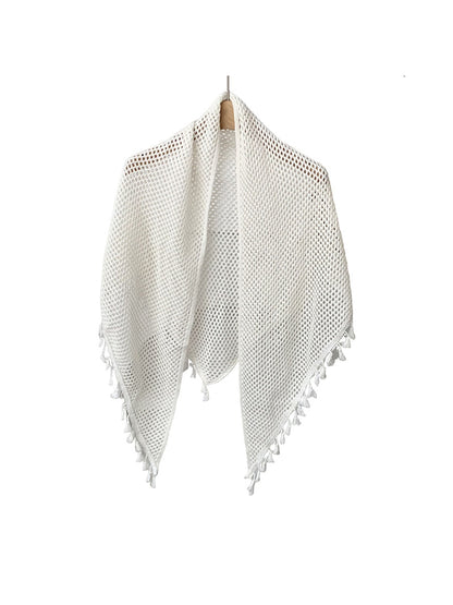 Scarvii - Openwork Tassel Trim Layering Wrap Scarf