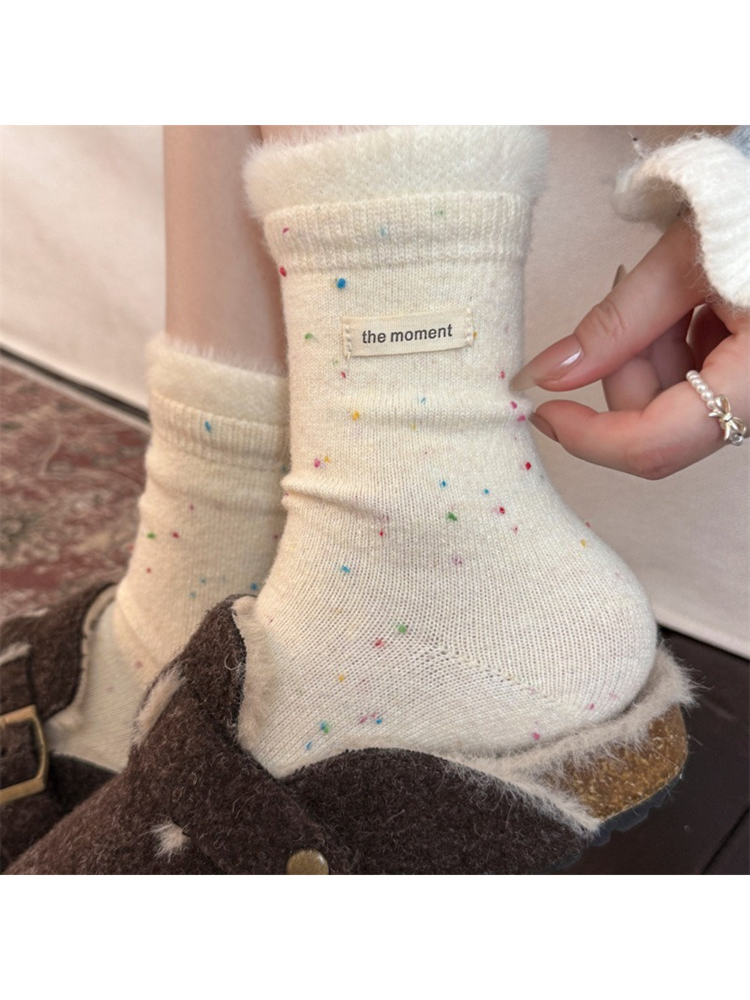 Rufia - Soft Speckled Ruffle Cuff Crew Socks product image 1