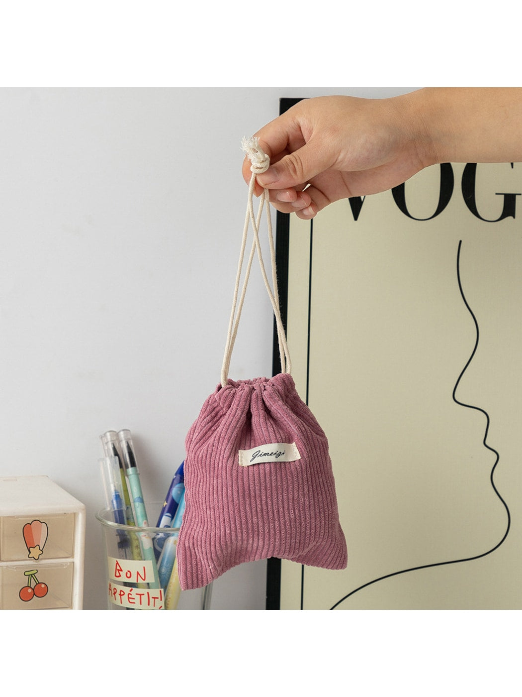 Cosbai - Solid Color Drawstring Coin Pouch Bag