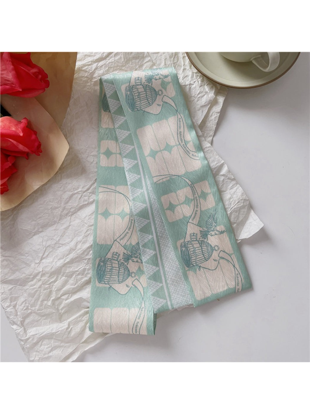 Scarvii Vintage Illustration Print Skinny Scarf