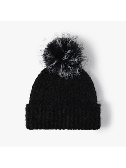 Haila - Solid Color Ribbed Cuffed Knit Beanie Hat