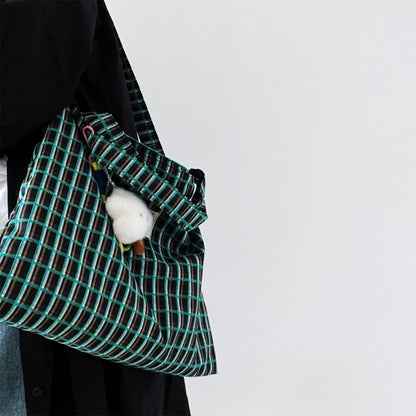 Cosbai slouchy shoulder tote bag with beige and brown checked pattern