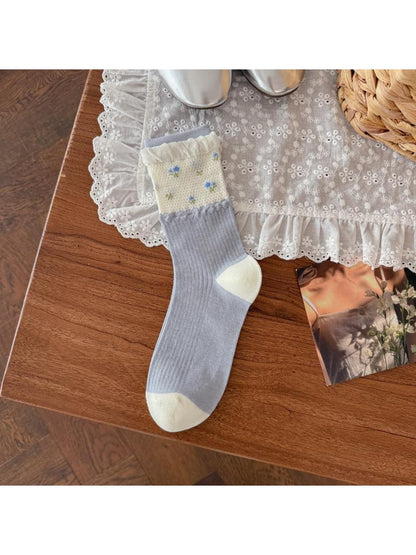 Rufia - Sweet Blue Print Ruffle Crew Socks